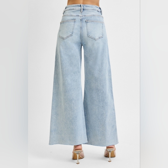 Risen HR Tummy Control Light Wash Wide Leg Palazzo Denim Jeans Various NEW - Picture 8 of 11